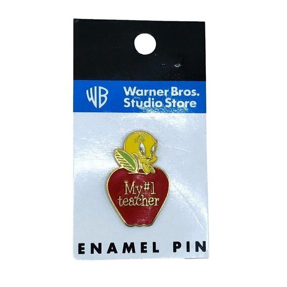 Tweety Bird Enamel Pin Vintage Y2K Warner Bros Store Number 1 Teacher - Picture 1 of 2